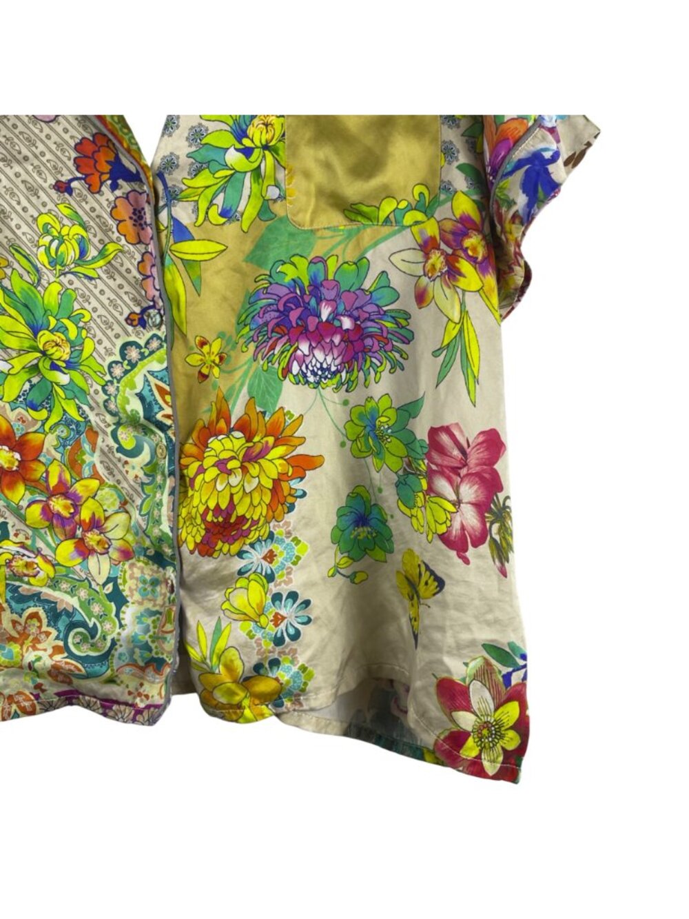 Johnny Was Aero Jules 100% Silk Floral Patchwork Womens Button Down Blouse Large - Picture 4 of 12